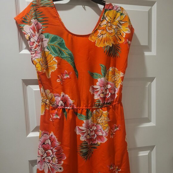 Old Navy Dresses & Skirts - Old Navy Orange Dress with Tropical Flowers NWOT, size Large